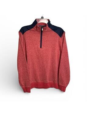Bugatchi Red and navy 1/4 Zip Up striped Sweater size Large